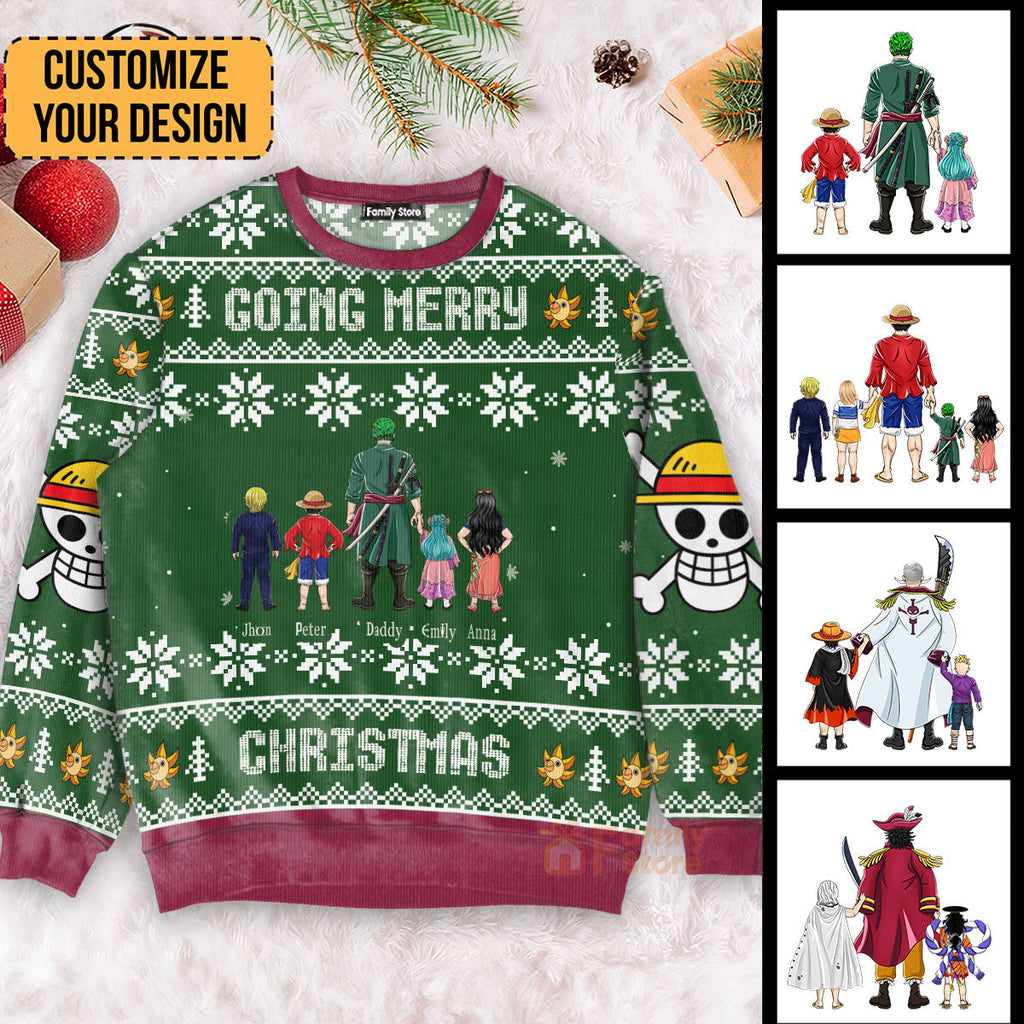 Personalized Family Green Pattern Ugly Sweater Gift for Dad