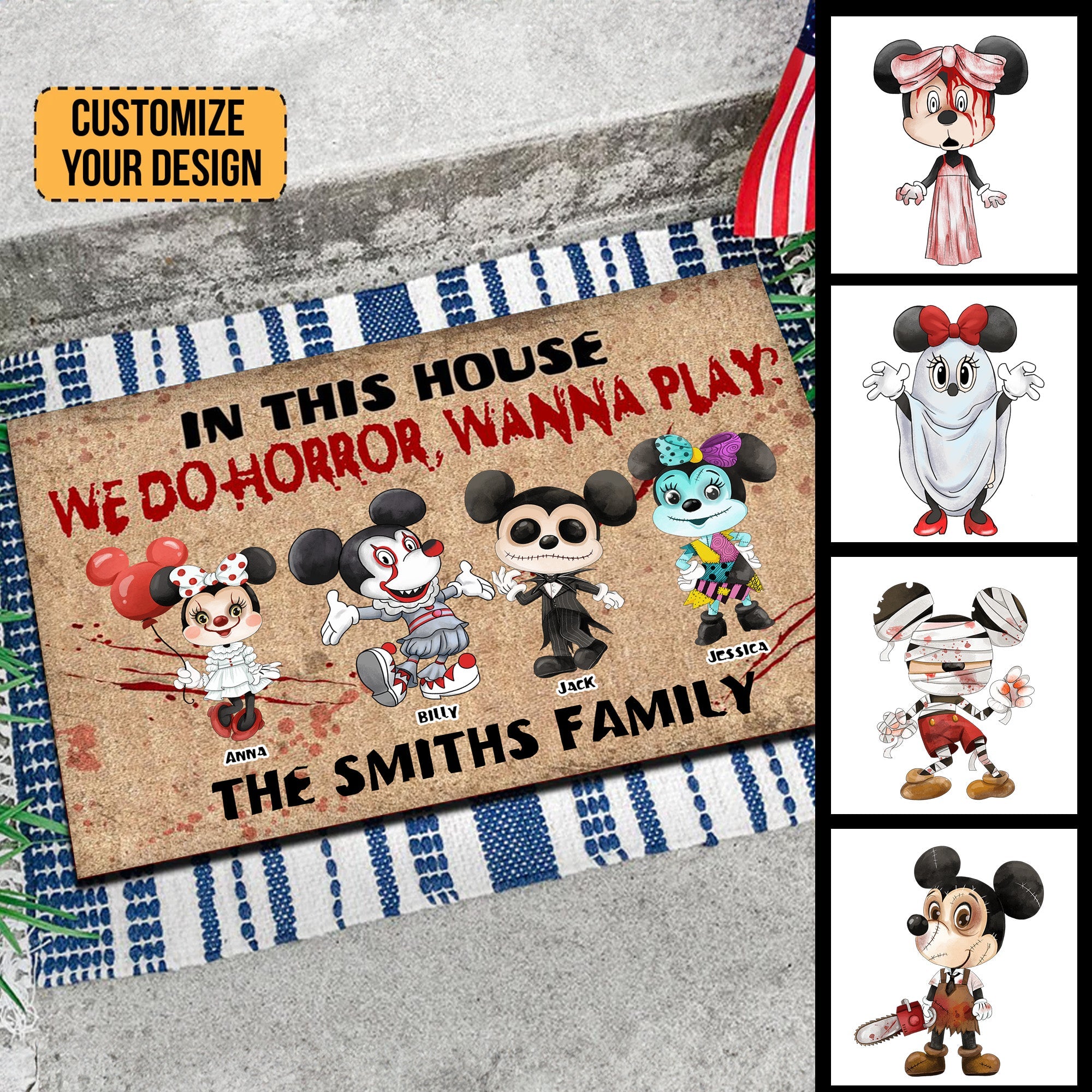 Personalized Horror Doormat Family Name Custom Design for Halloween
