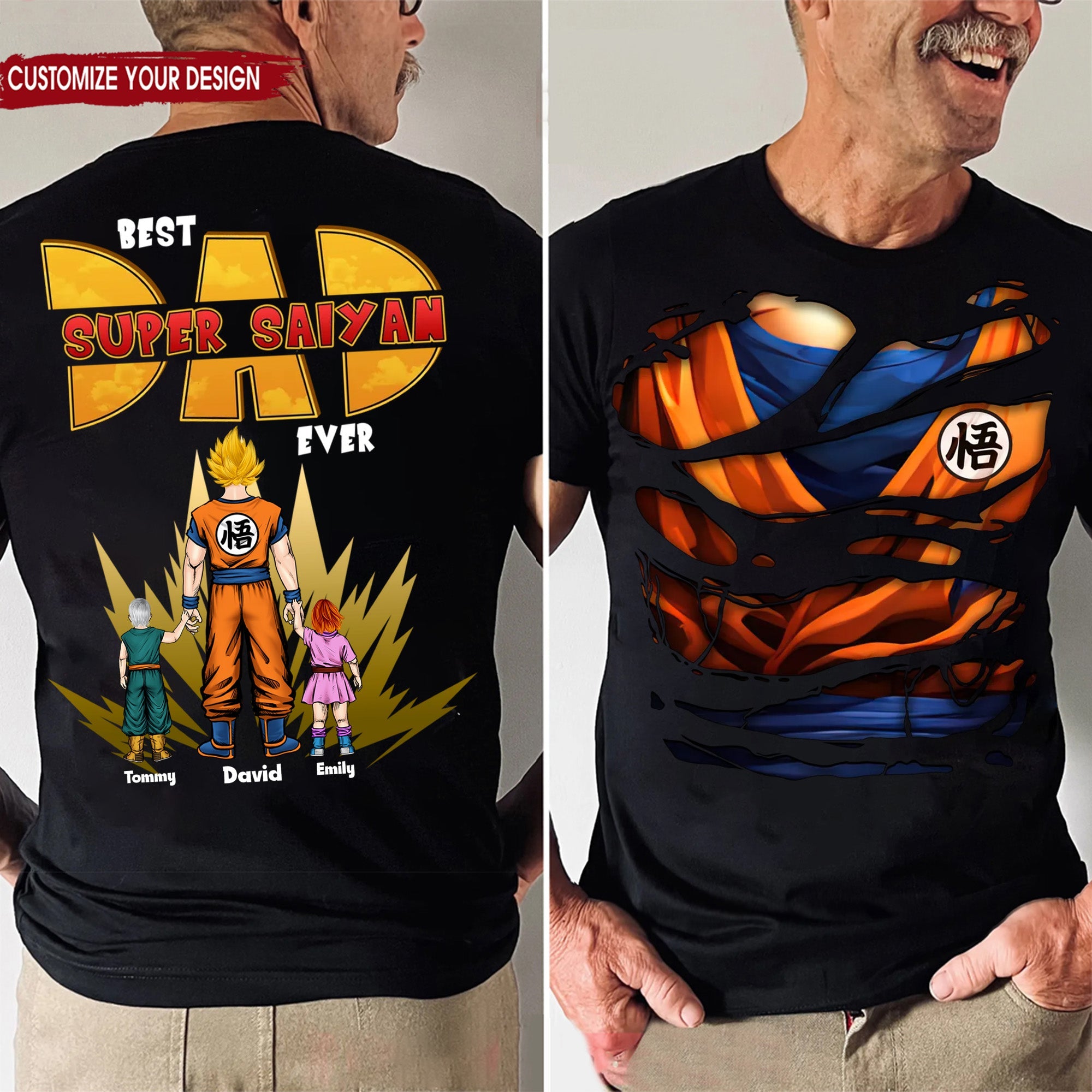 Personalized Super Saiyan Dad T-Shirt Custom Names Gift Cotton Apparel GradoCreations