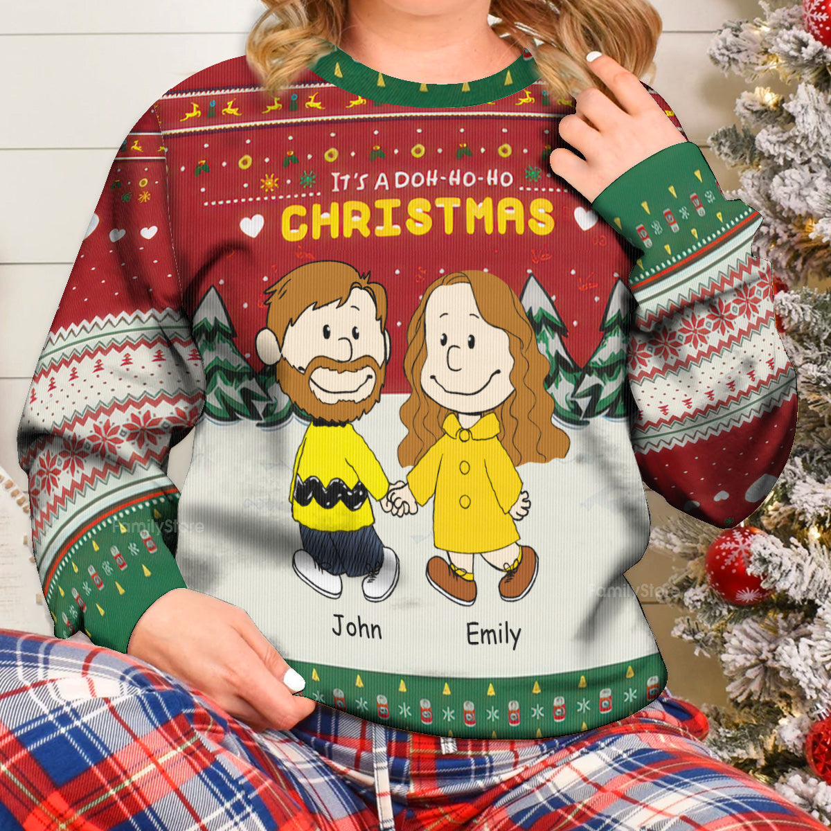Personalized Christmas Ugly Sweater for Couples - Custom Name Gift for Husband and Wife