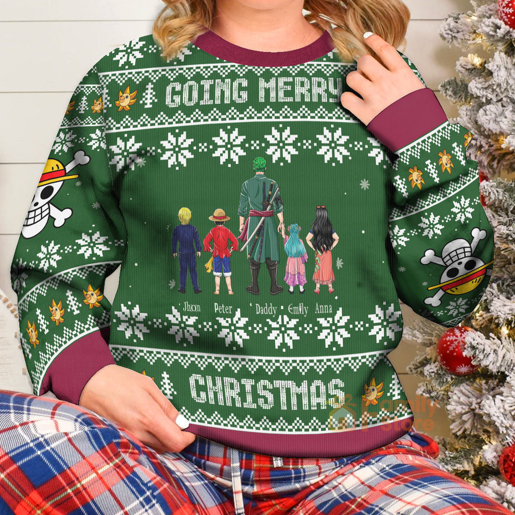 Personalized Family Green Pattern Ugly Sweater Gift for Dad