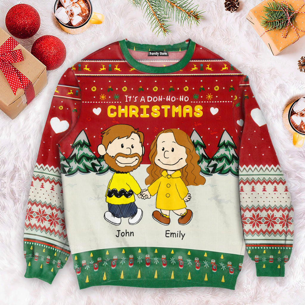 Personalized Christmas Ugly Sweater for Couples - Custom Name Gift for Husband and Wife
