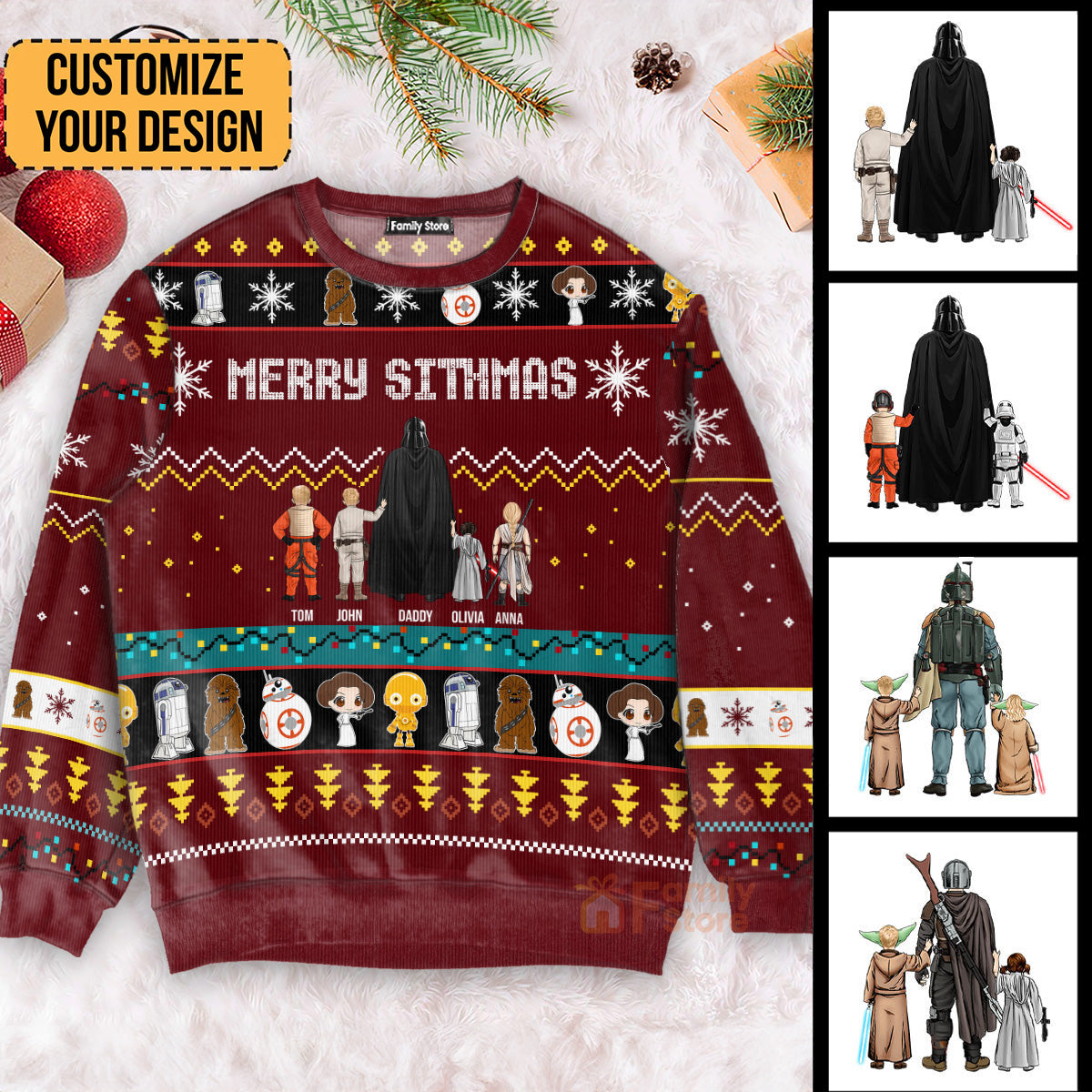 Christmas Personalized Ugly Sweater for Dad, Grandpa, Husband - Custom Family Gift