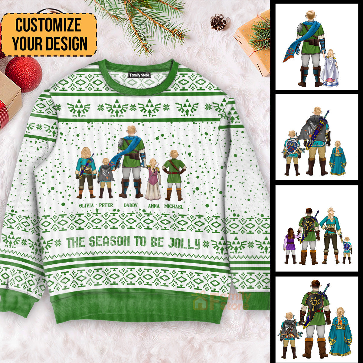 Personalized Ugly Sweater Featuring Zelda Design for Dad, Grandpa, Husband - Holiday Gift
