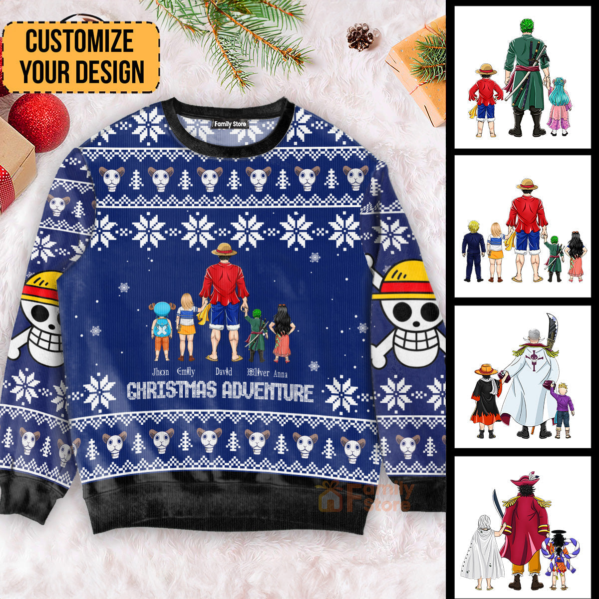 Personalized Family Christmas Ugly Sweater with Cartoon Characters