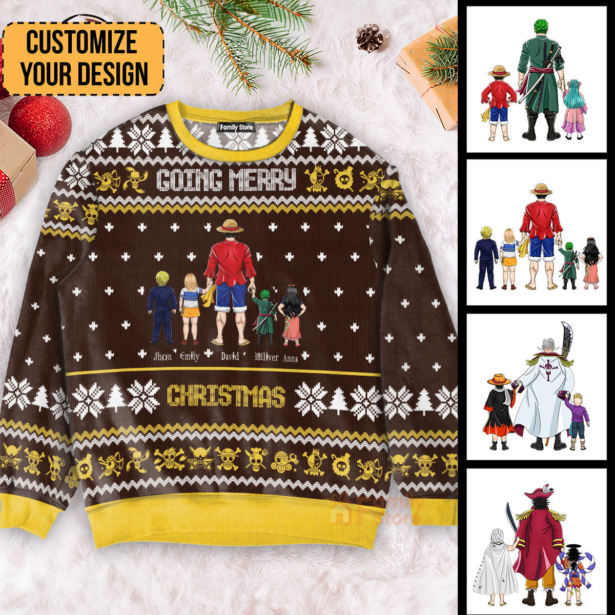 Personalized Ugly Christmas Sweatshirt for Dad with Straw Hat Pirates Design