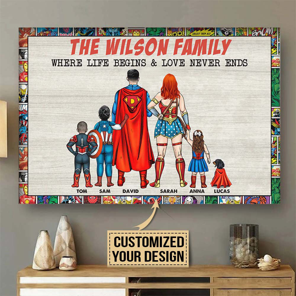 Personalized Super Hero Family Canvas Poster Gift for Dad Canvas GradoCreations
