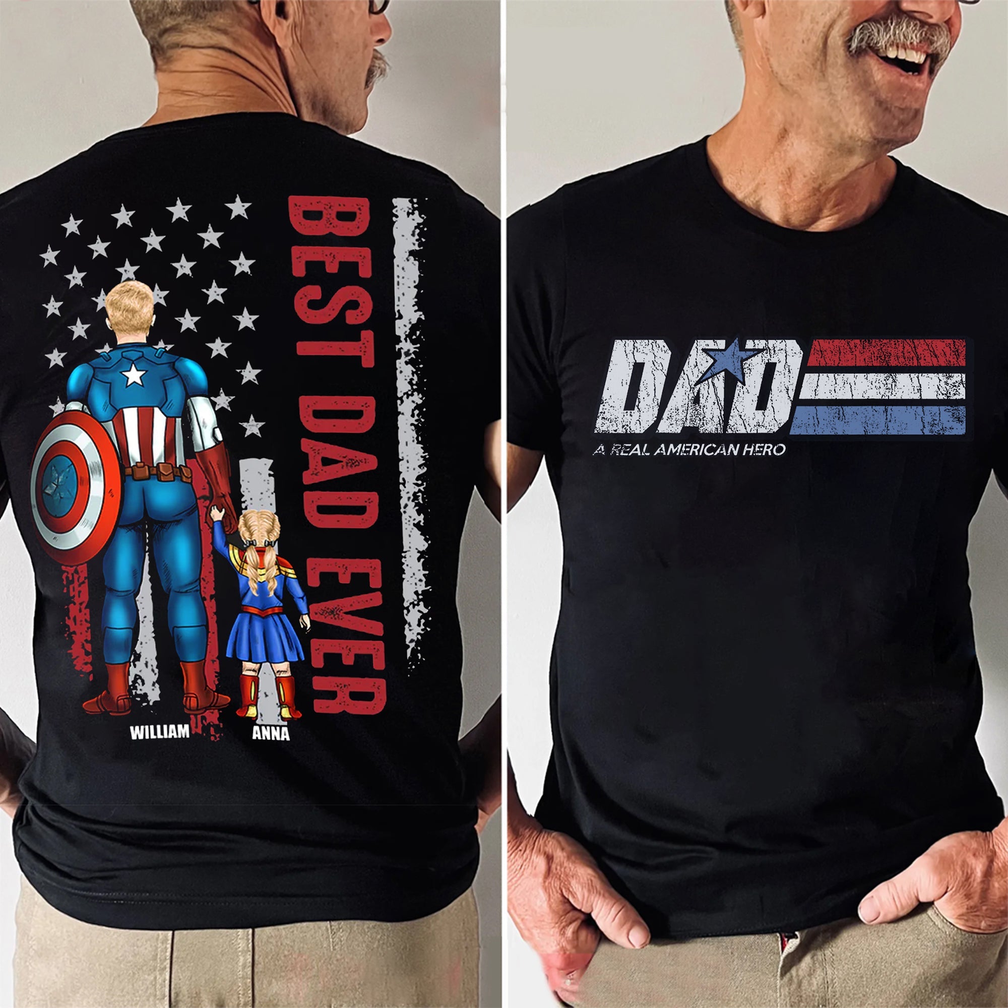 Personalized Superhero T-Shirt Best Dad Ever Gift for Dad Cotton Apparel GradoCreations
