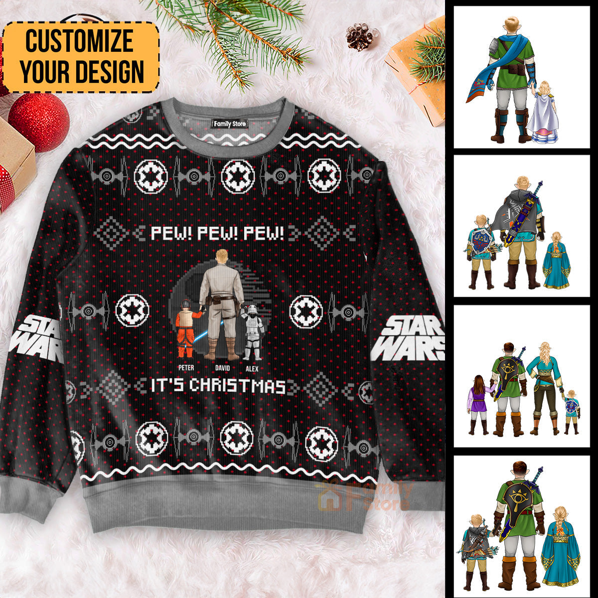 Personalized Star Wars Ugly Sweater for Dad, Grandpa, Christmas Gift