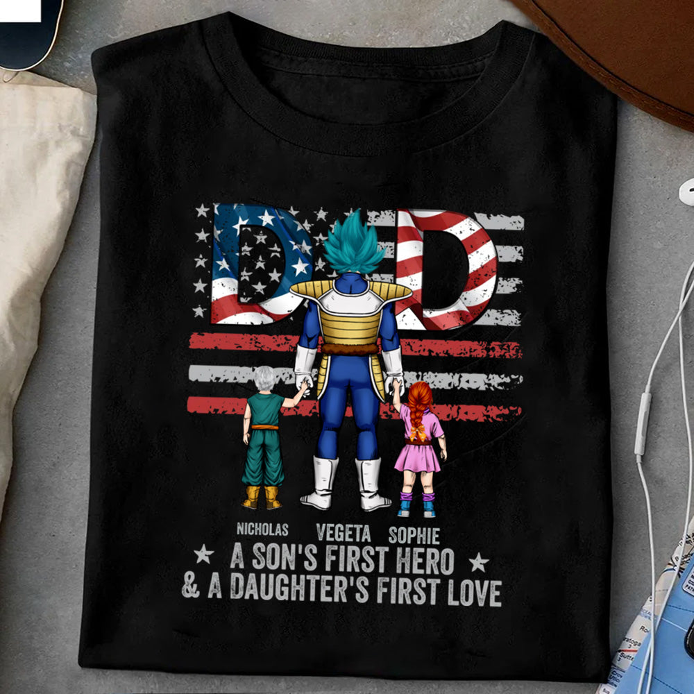 Personalized Dad Shirt A Son's First Hero & Daughter's Love Gift Cotton Apparel GradoCreations