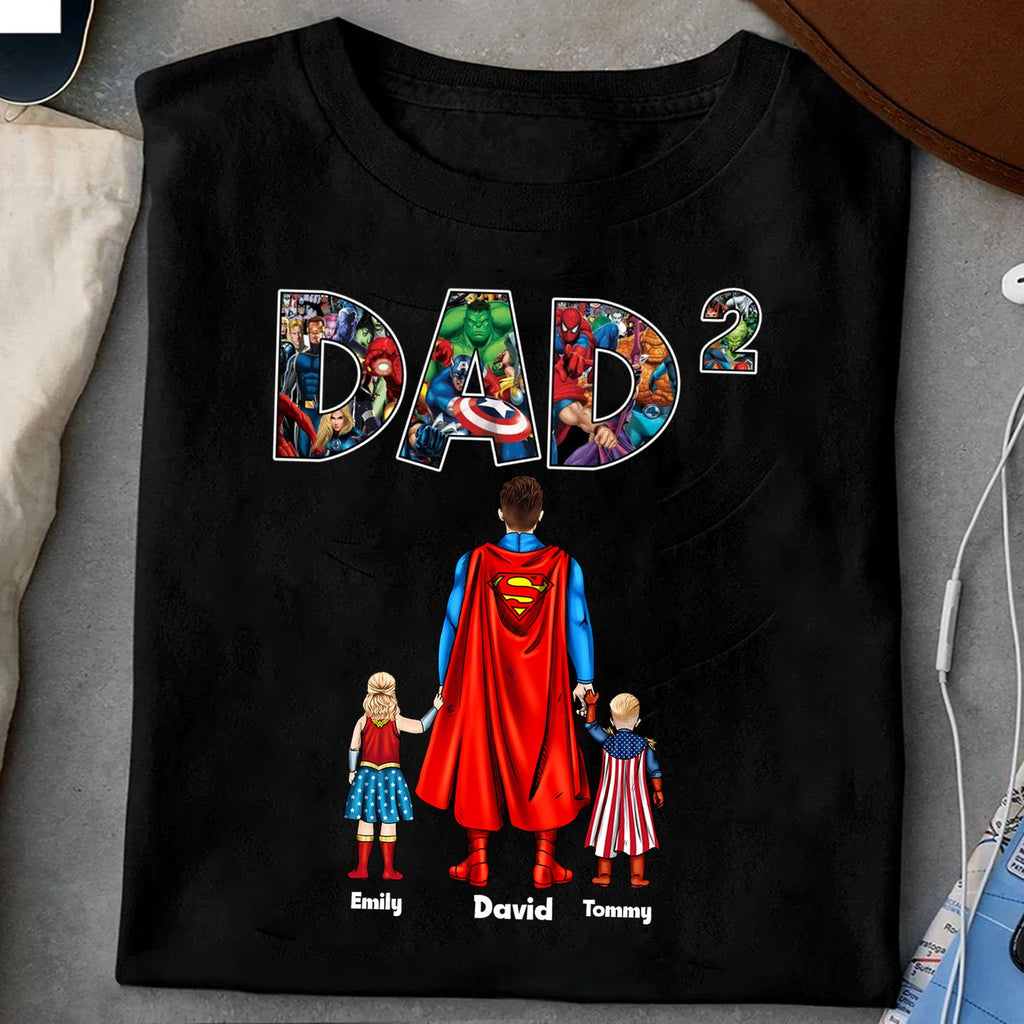 Personalized Superhero Dad T-Shirt Custom Names Gift for Father's Day Cotton Apparel GradoCreations