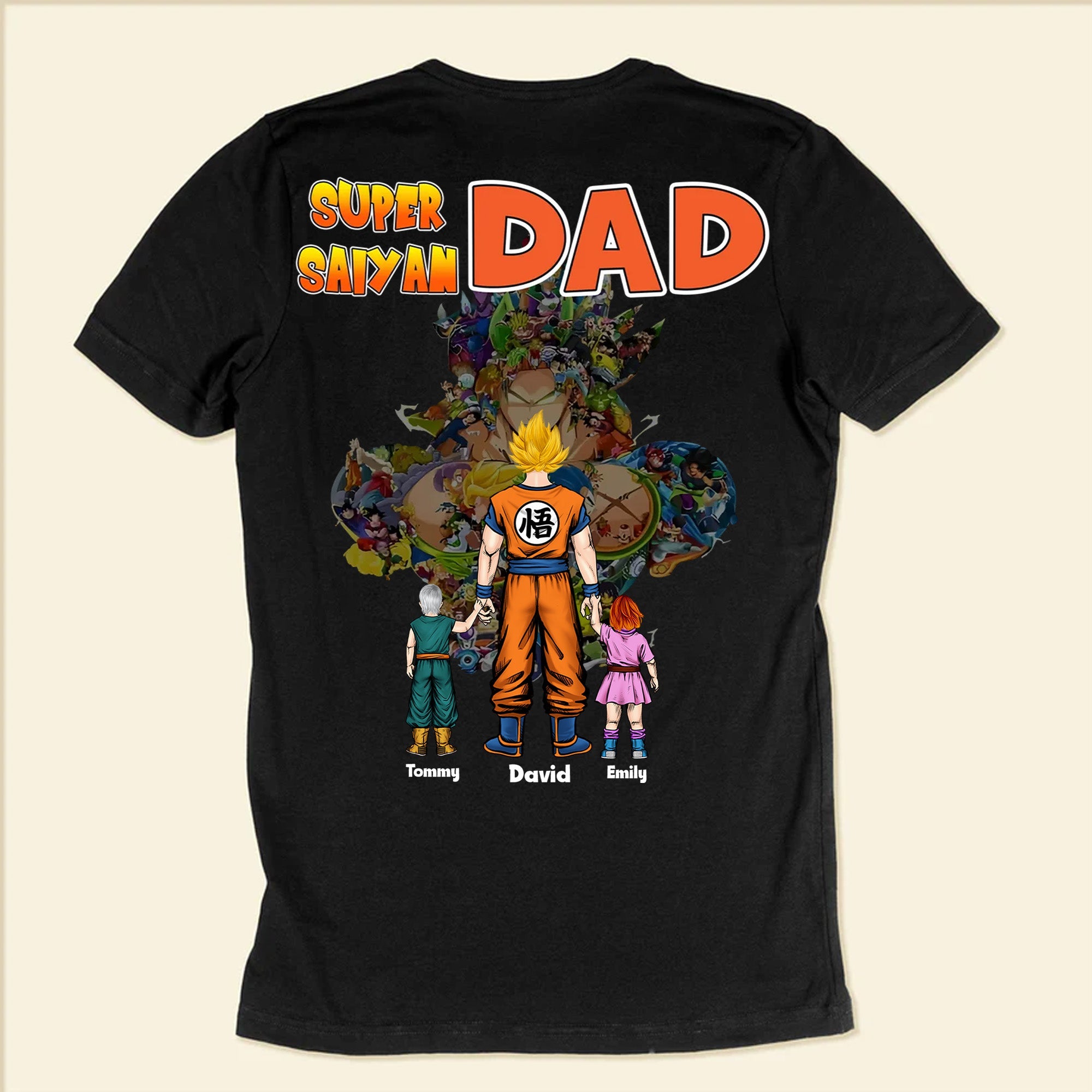 Personalized Super Saiyan Dad T-Shirt Custom Names Gift for Father's Day Cotton Apparel GradoCreations