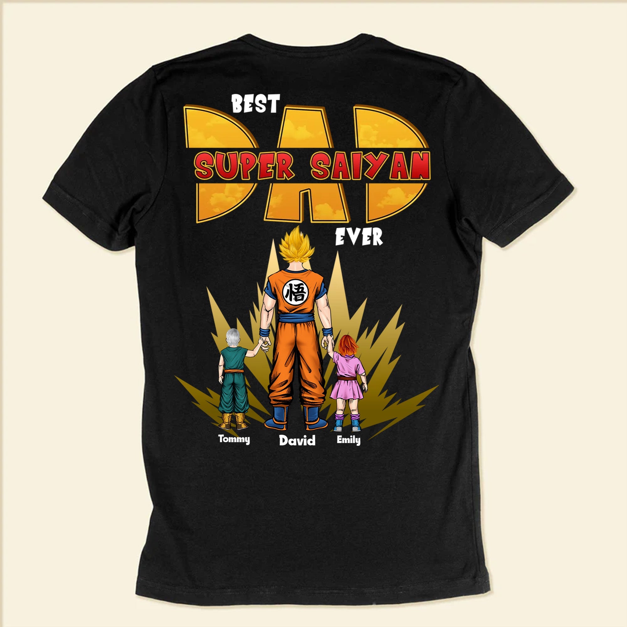Personalized Super Saiyan Dad T-Shirt Custom Names Gift Cotton Apparel GradoCreations