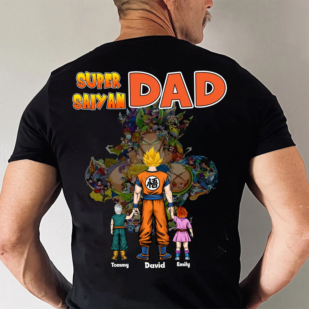 Personalized Super Saiyan Dad T-Shirt Custom Names Gift for Father's Day Cotton Apparel GradoCreations