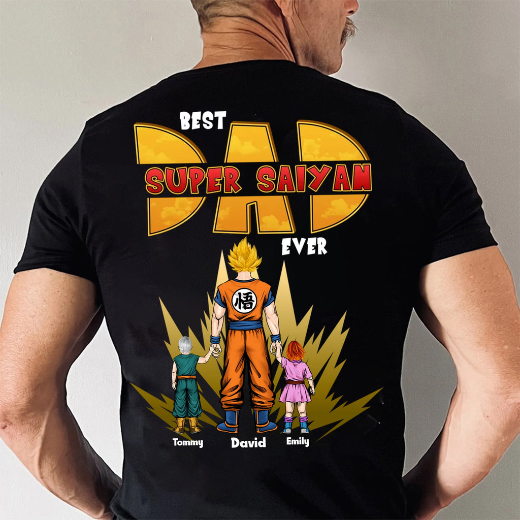 Personalized Super Saiyan Dad T-Shirt Custom Names Gift Cotton Apparel GradoCreations