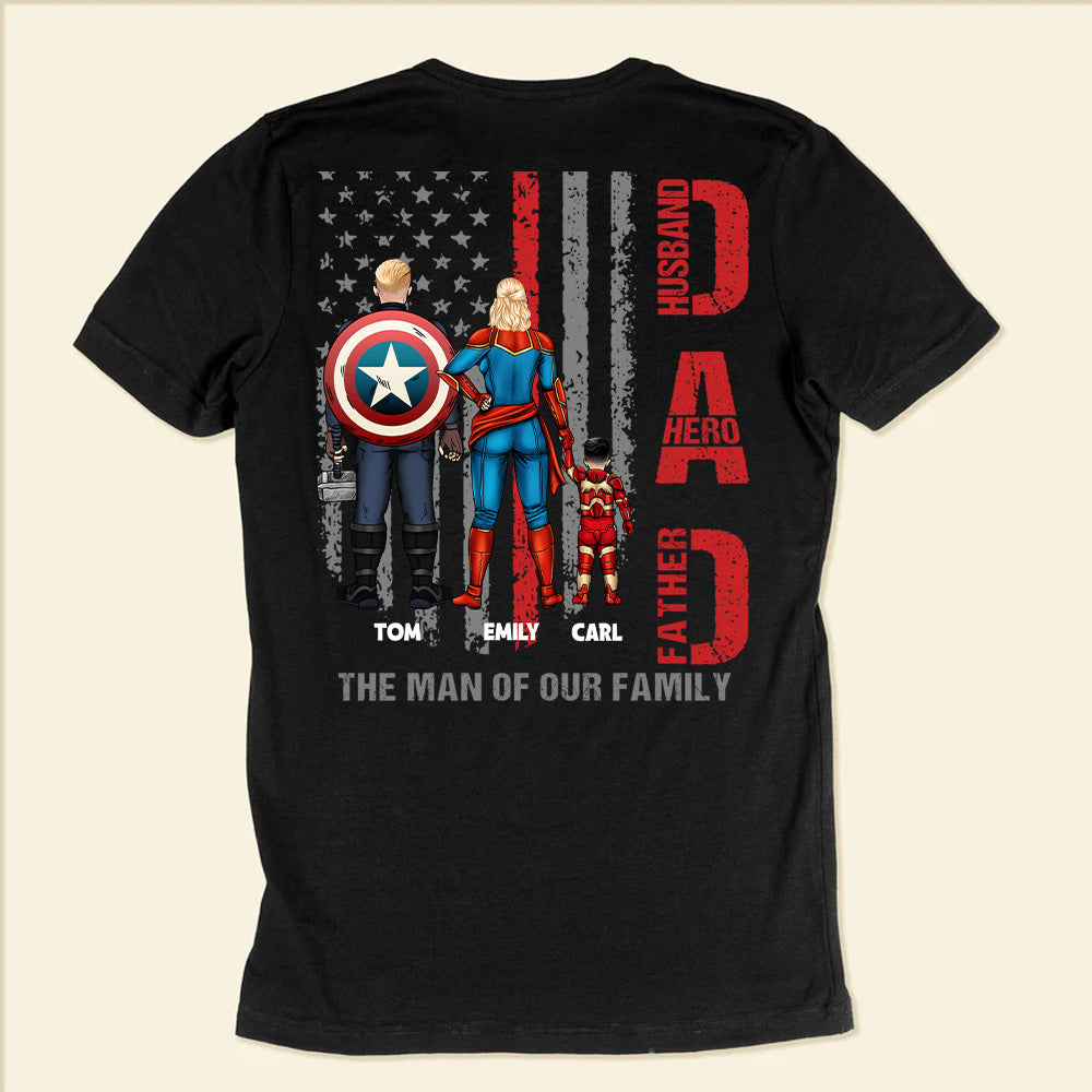 Personalized Superhero Dad T-Shirt Custom Family Names Gift for Dad Cotton Apparel GradoCreations