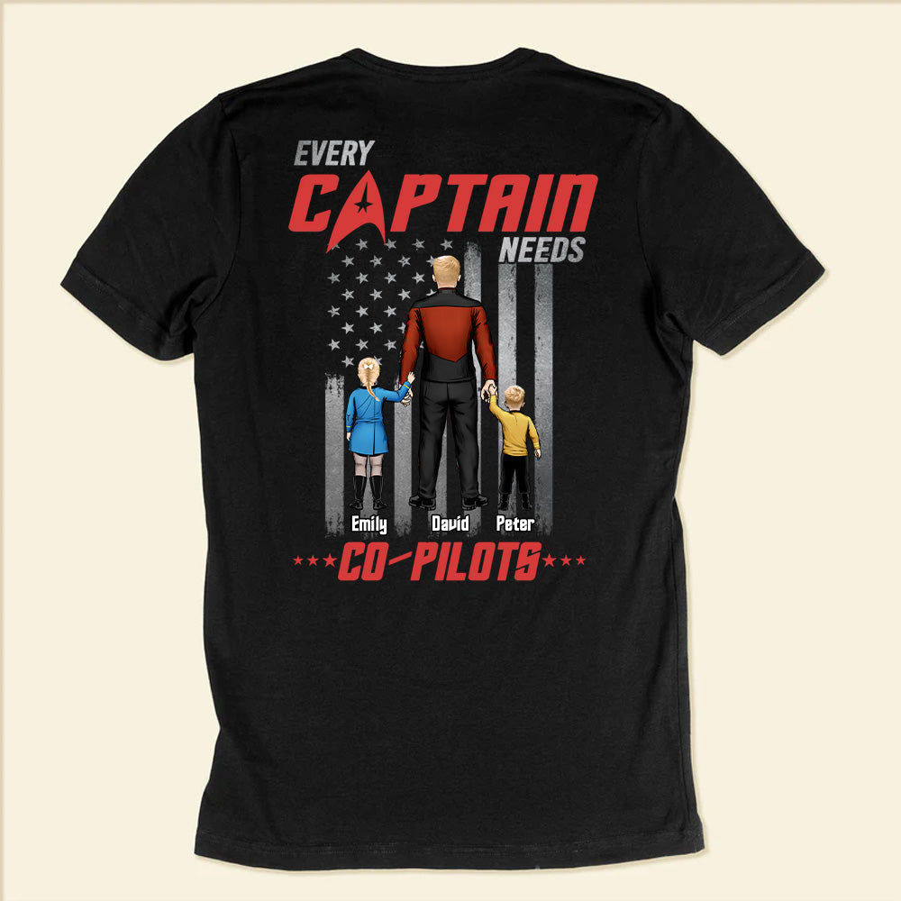Personalized Co-Pilot T-Shirt for Dad with Cartoon Family Gift