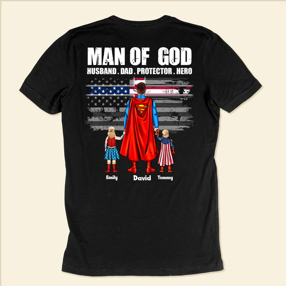 Personalized Superhero Dad T-Shirt Custom Name Gift for Father's Day Cotton Apparel GradoCreations