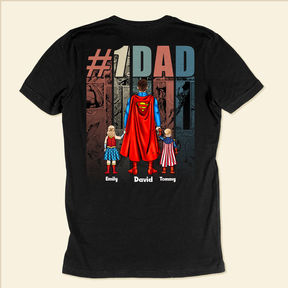 Personalized Super Hero Dad T-Shirt with Kids Names Gift for Father's Day Cotton Apparel GradoCreations
