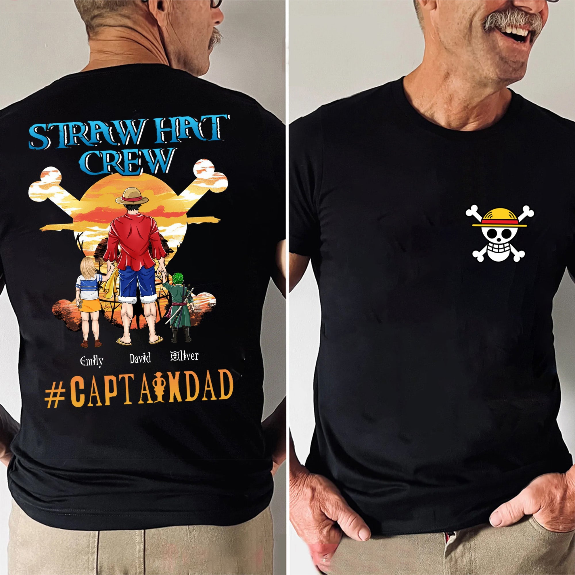 Personalized Straw Hat Crew Captain Shirt Gift for Dad Cotton Apparel GradoCreations
