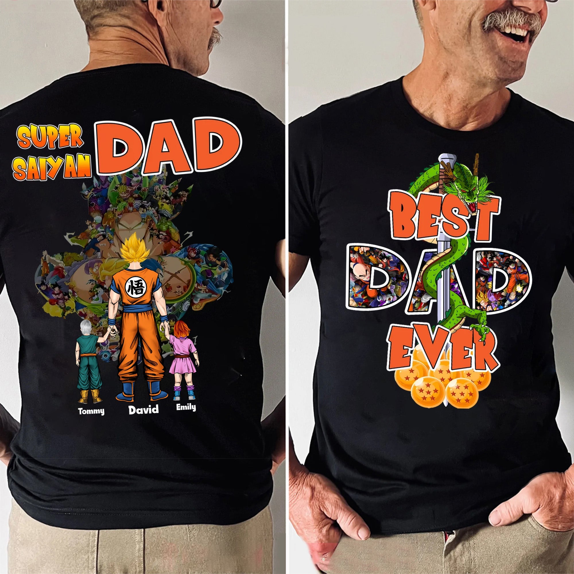 Personalized Super Saiyan Dad T-Shirt Custom Names Gift for Father's Day Cotton Apparel GradoCreations