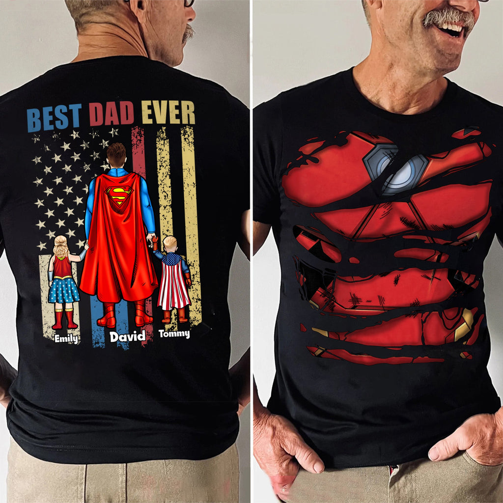 Personalized Superhero Dad Shirt Gift for Father's Day Cotton Apparel GradoCreations