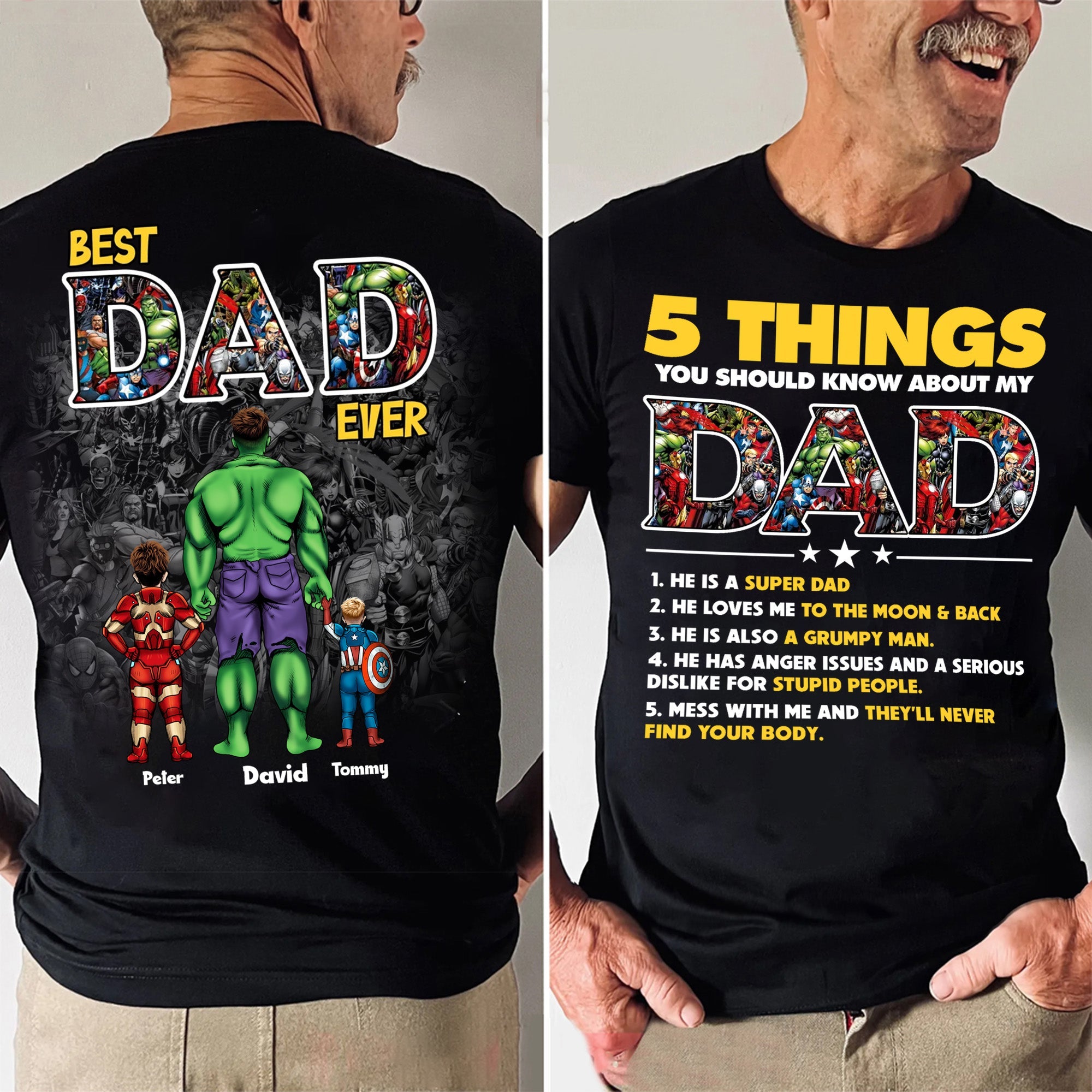 Personalized Super Hero Dad Shirt Custom Message Gift for Father's Day Cotton Apparel GradoCreations