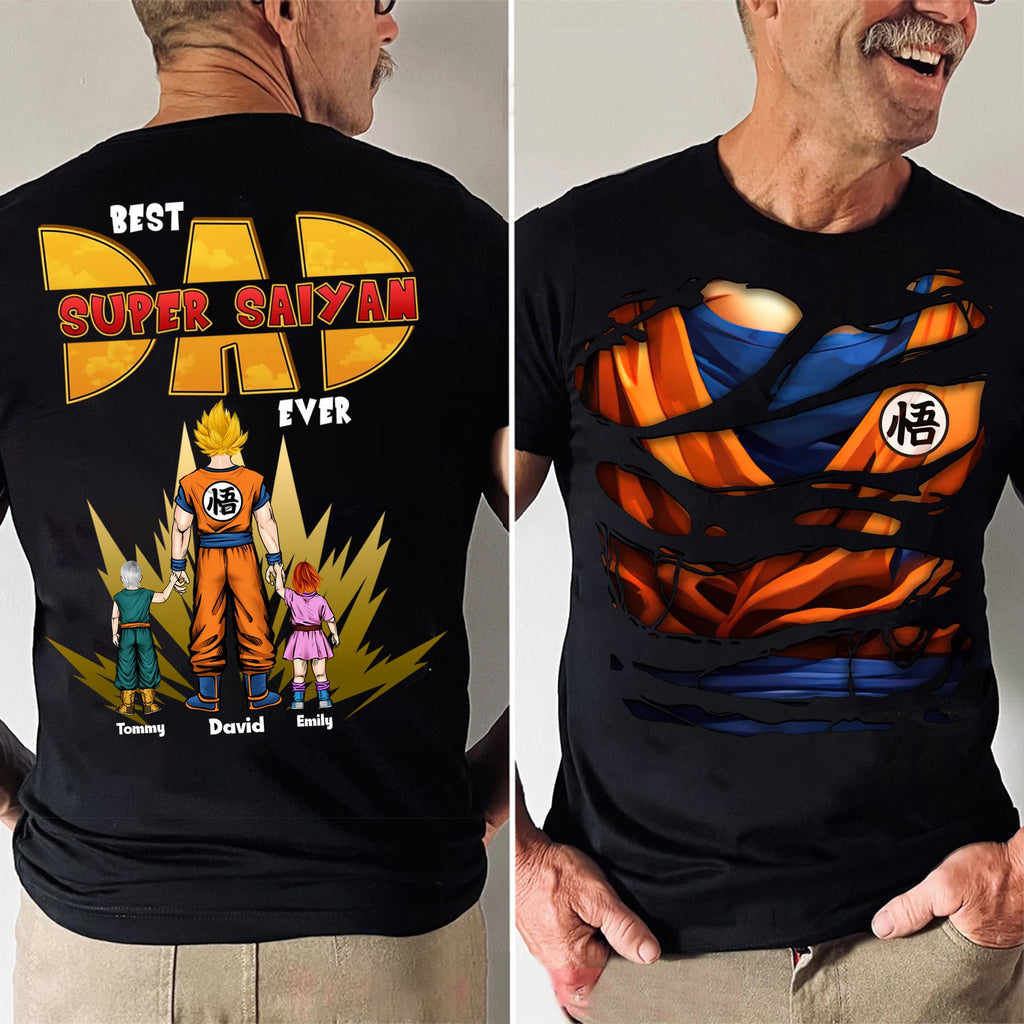 Personalized Super Saiyan Dad T-Shirt Custom Names Gift Cotton Apparel GradoCreations