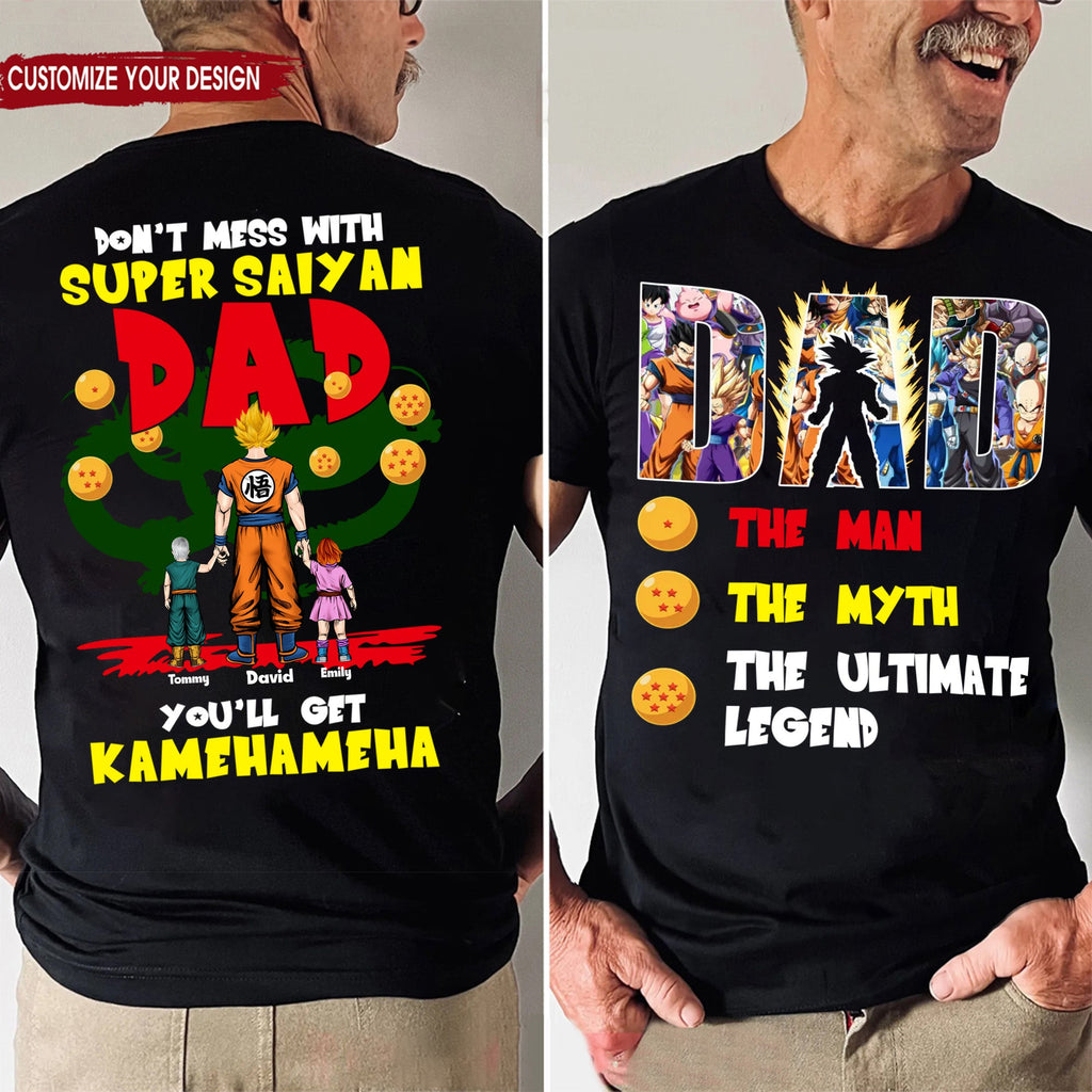 Personalized Super Saiyan Dad Shirt Custom Name Gift for Father's Day Cotton Apparel GradoCreations
