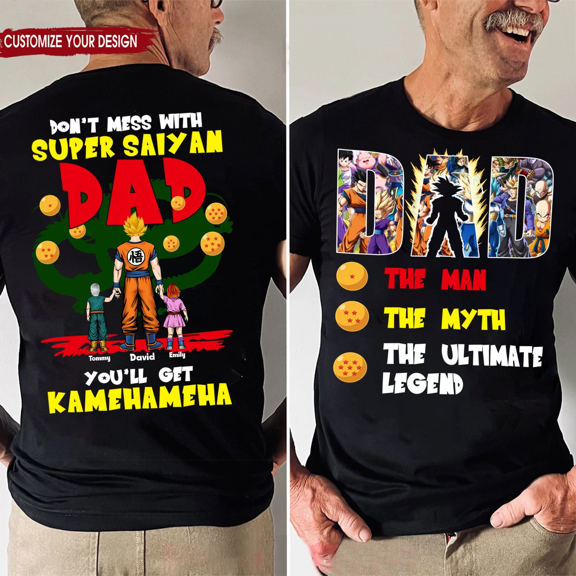 Personalized Super Saiyan Dad Shirt Custom Name Gift for Father's Day Cotton Apparel GradoCreations