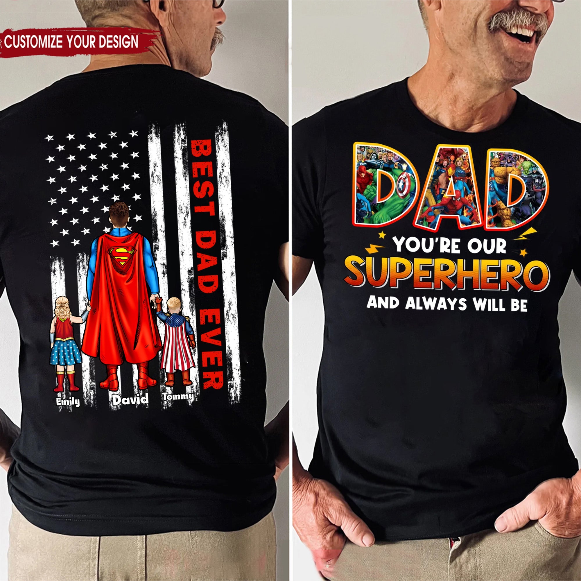 Personalized Superhero Shirt for Dad - Father's Day Gift Cotton Apparel GradoCreations
