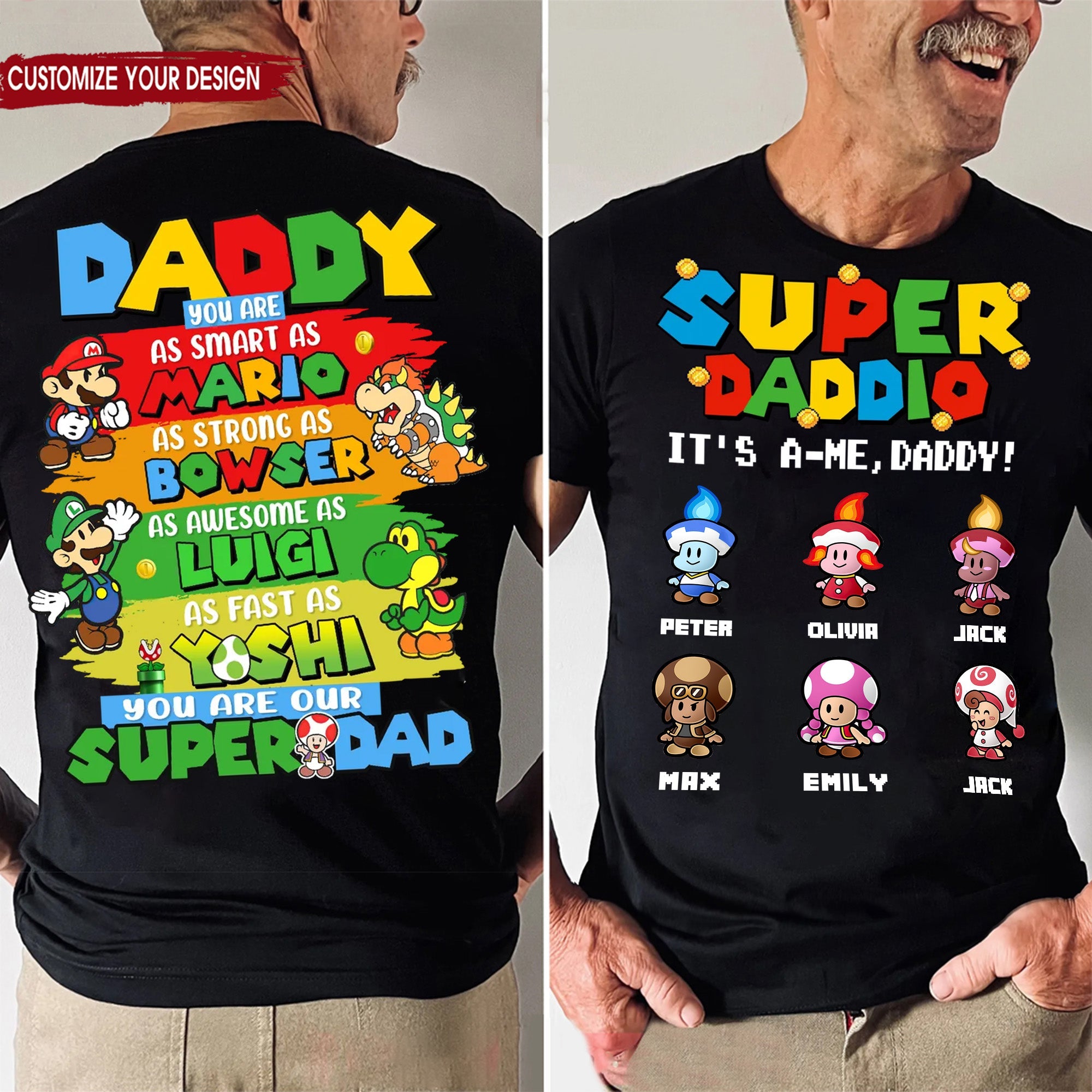 Personalized Father's Day Shirt Super Daddio Custom Name Gift for Dad Cotton Apparel GradoCreations