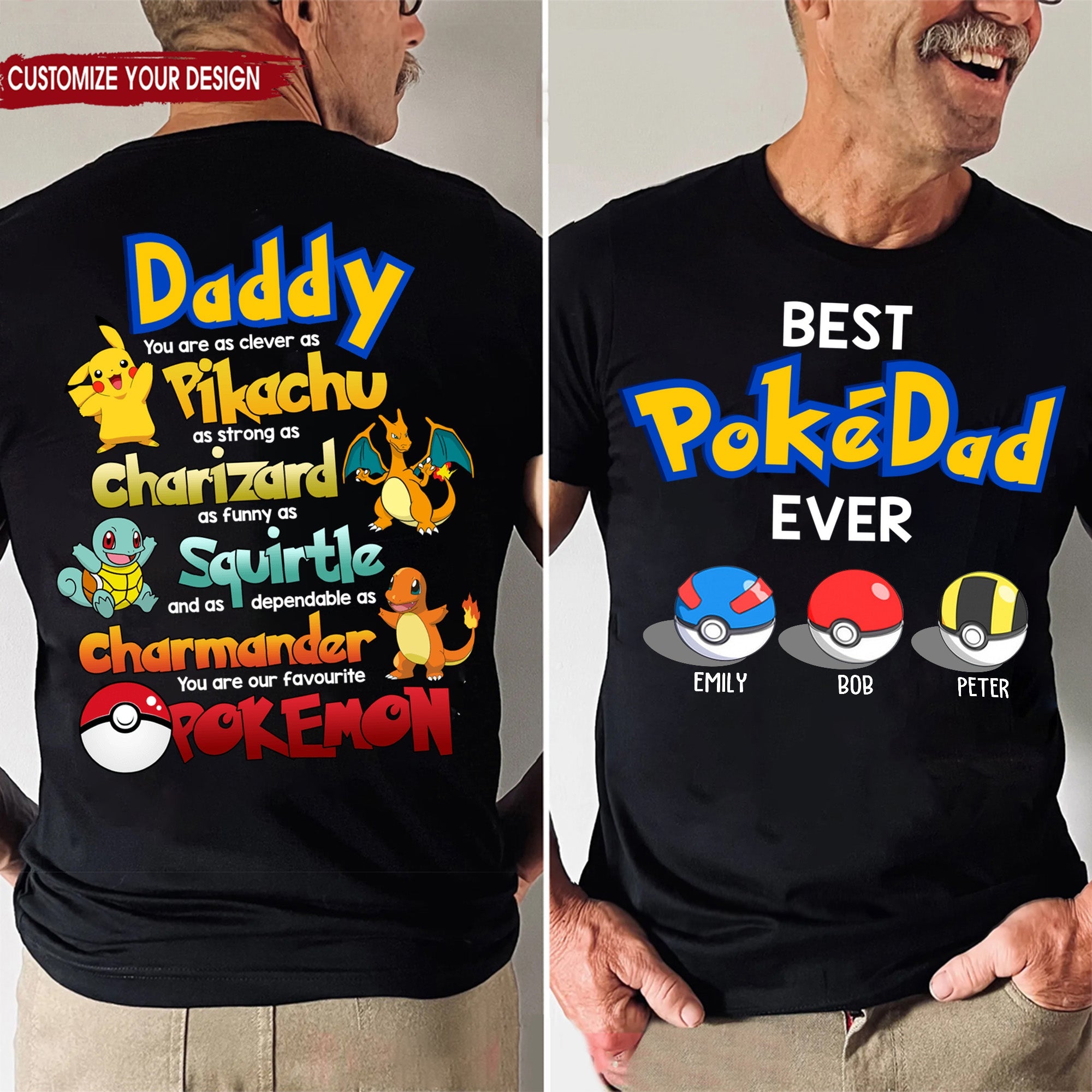 Personalized Funny Pokémon Dad Shirt Gift for Father's Day Cotton Apparel GradoCreations