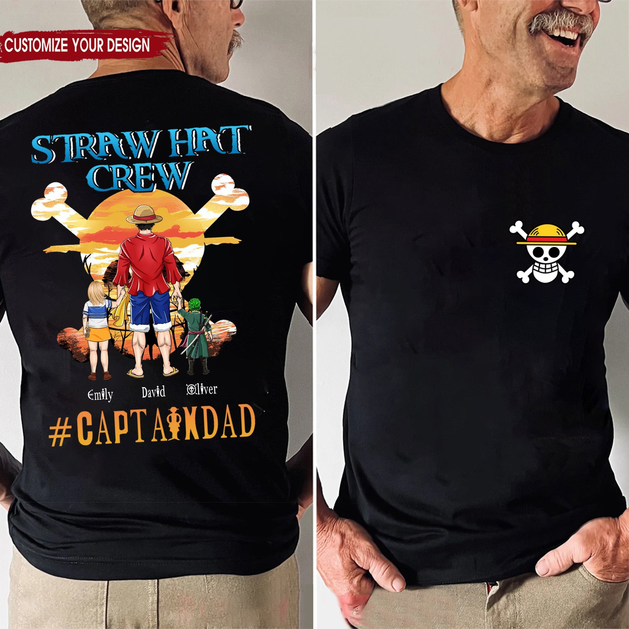 Personalized Straw Hat Crew Captain Shirt Gift for Dad Cotton Apparel GradoCreations