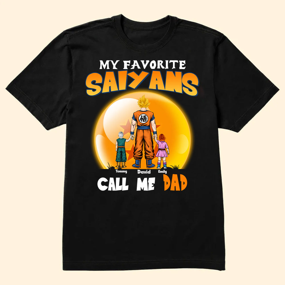 Personalized Saiyan T-Shirt Gift for Dad with Kids' Names - Father's Day Apparel Cotton Apparel GradoCreations