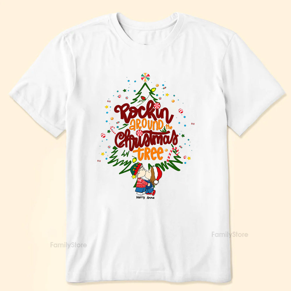 Personalized Rockin' Around The Christmas Tree Shirt for Couples