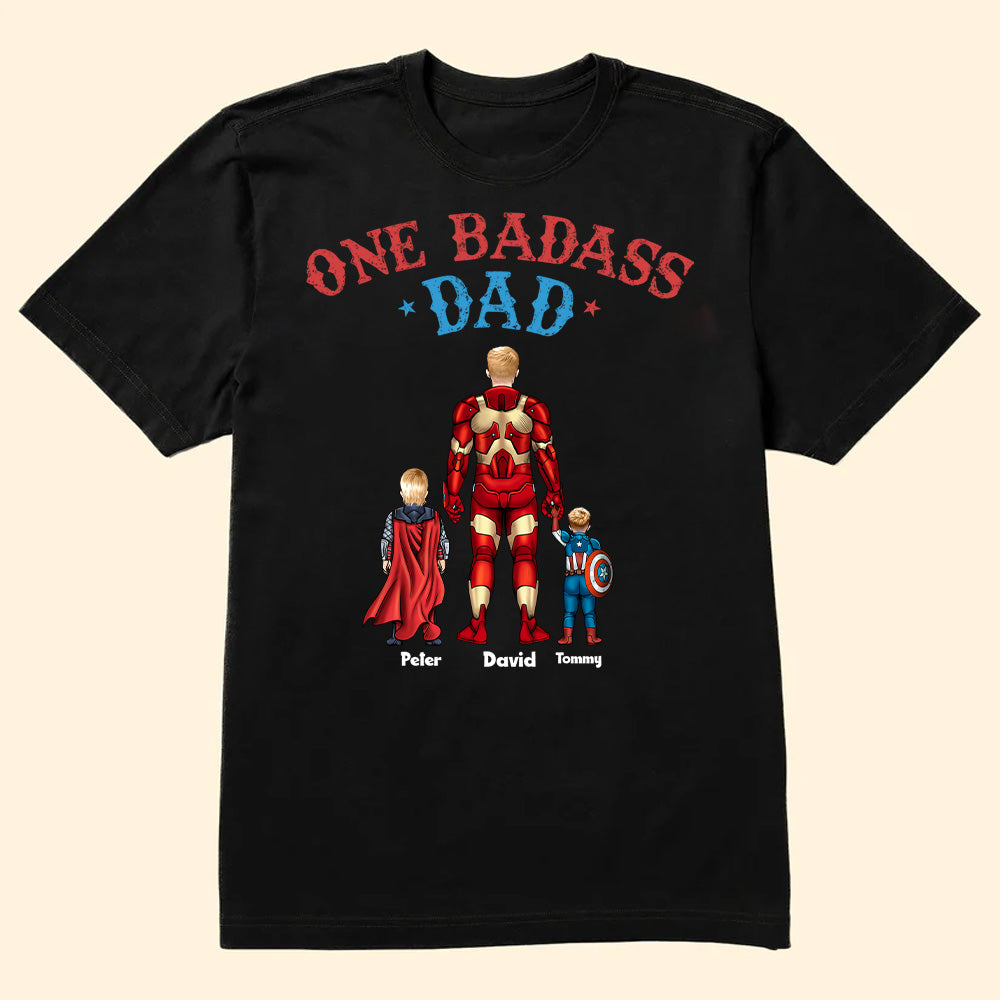 Personalized Superhero Dad T-Shirt Custom Names Gift for Father's Day Cotton Apparel GradoCreations