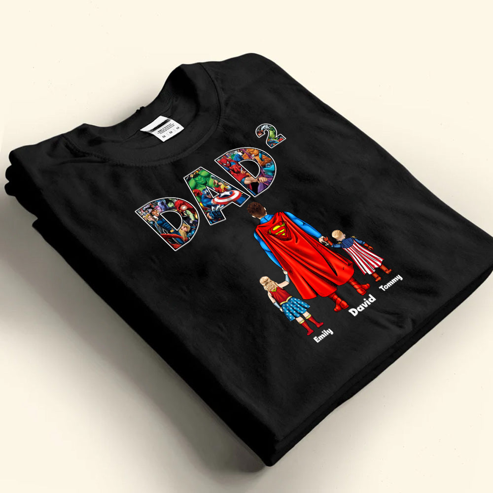 Personalized Superhero Dad T-Shirt Custom Names Gift for Father's Day Cotton Apparel GradoCreations