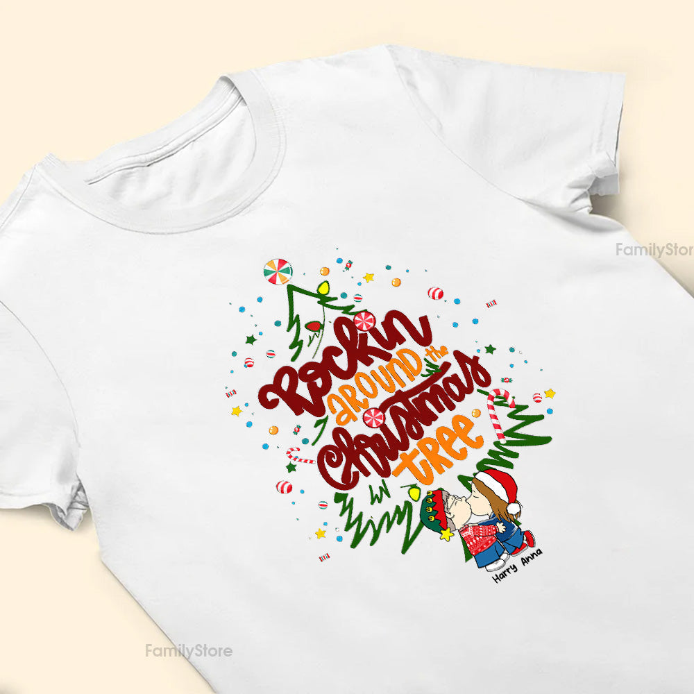 Personalized Rockin' Around The Christmas Tree Shirt for Couples