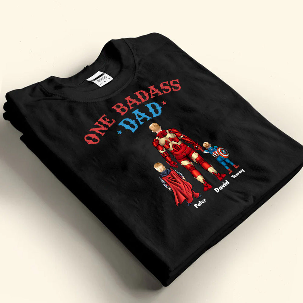 Personalized Superhero Dad T-Shirt Custom Names Gift for Father's Day Cotton Apparel GradoCreations