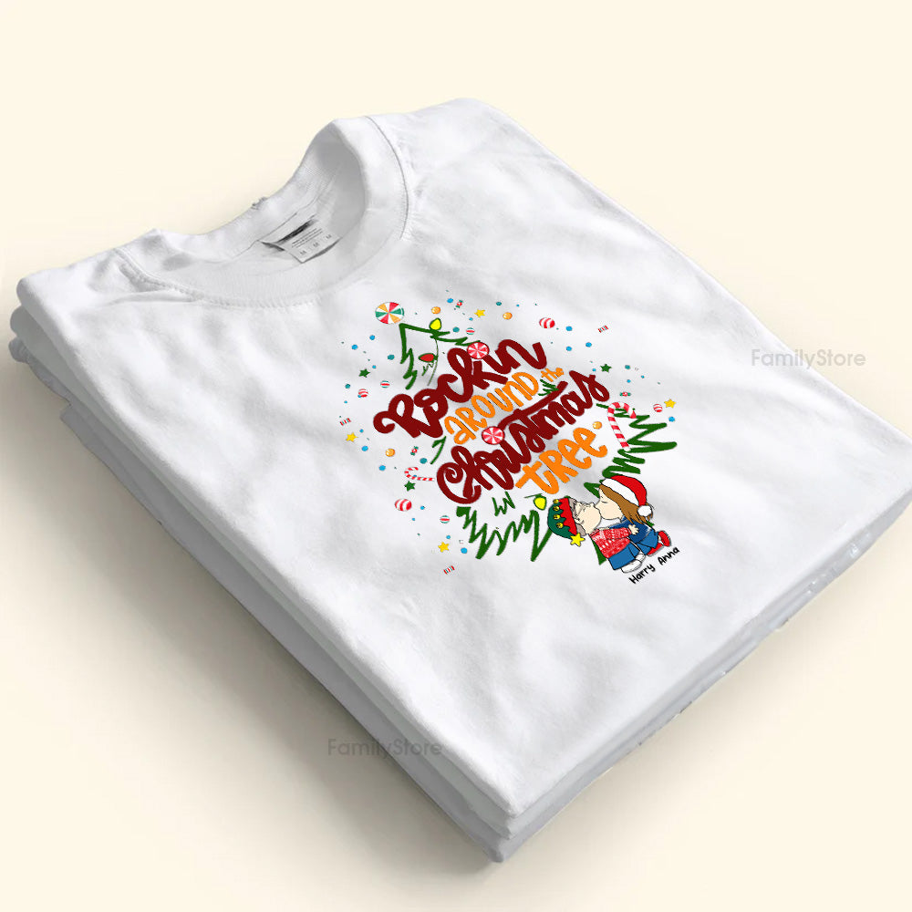 Personalized Rockin' Around The Christmas Tree Shirt for Couples