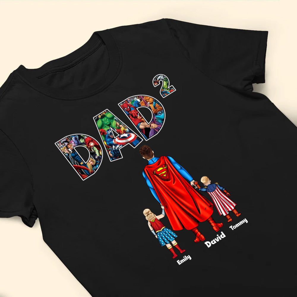 Personalized Superhero Dad T-Shirt Custom Names Gift for Father's Day Cotton Apparel GradoCreations