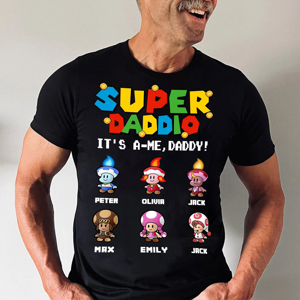Personalized Father's Day Shirt Super Daddio Custom Name Gift for Dad Cotton Apparel GradoCreations