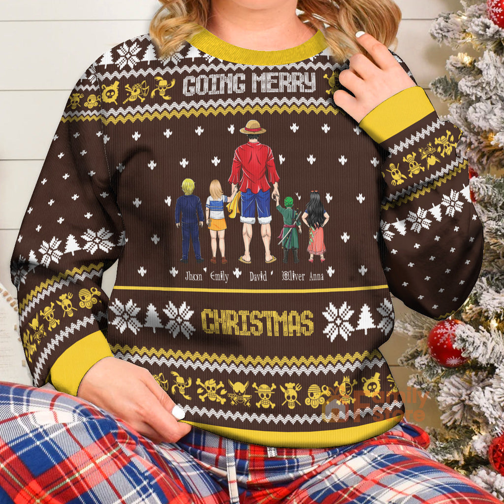 Personalized Ugly Christmas Sweatshirt for Dad with Straw Hat Pirates Design