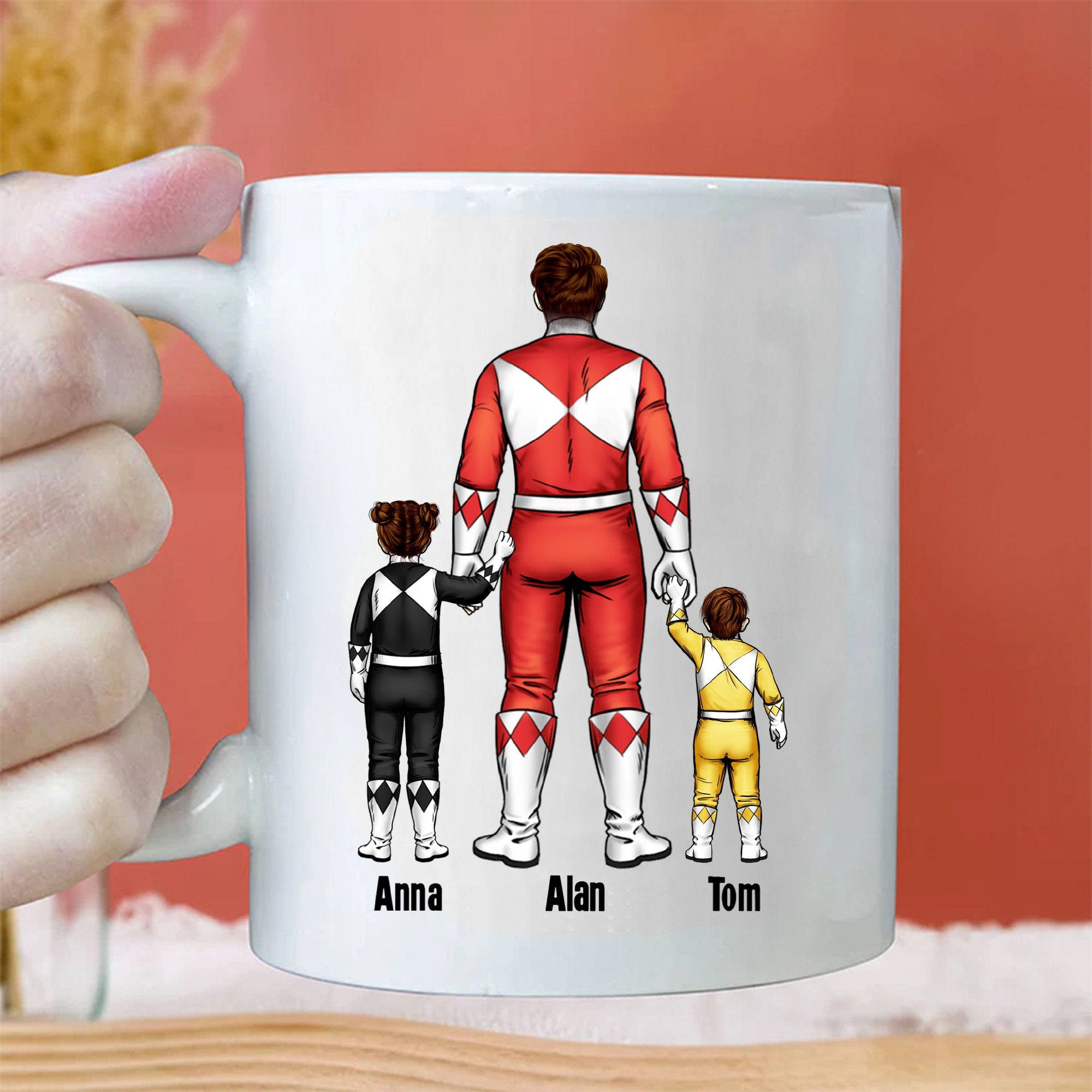 Personalized Ceramic Mug for Dad - Superhero Gift, Family Customization