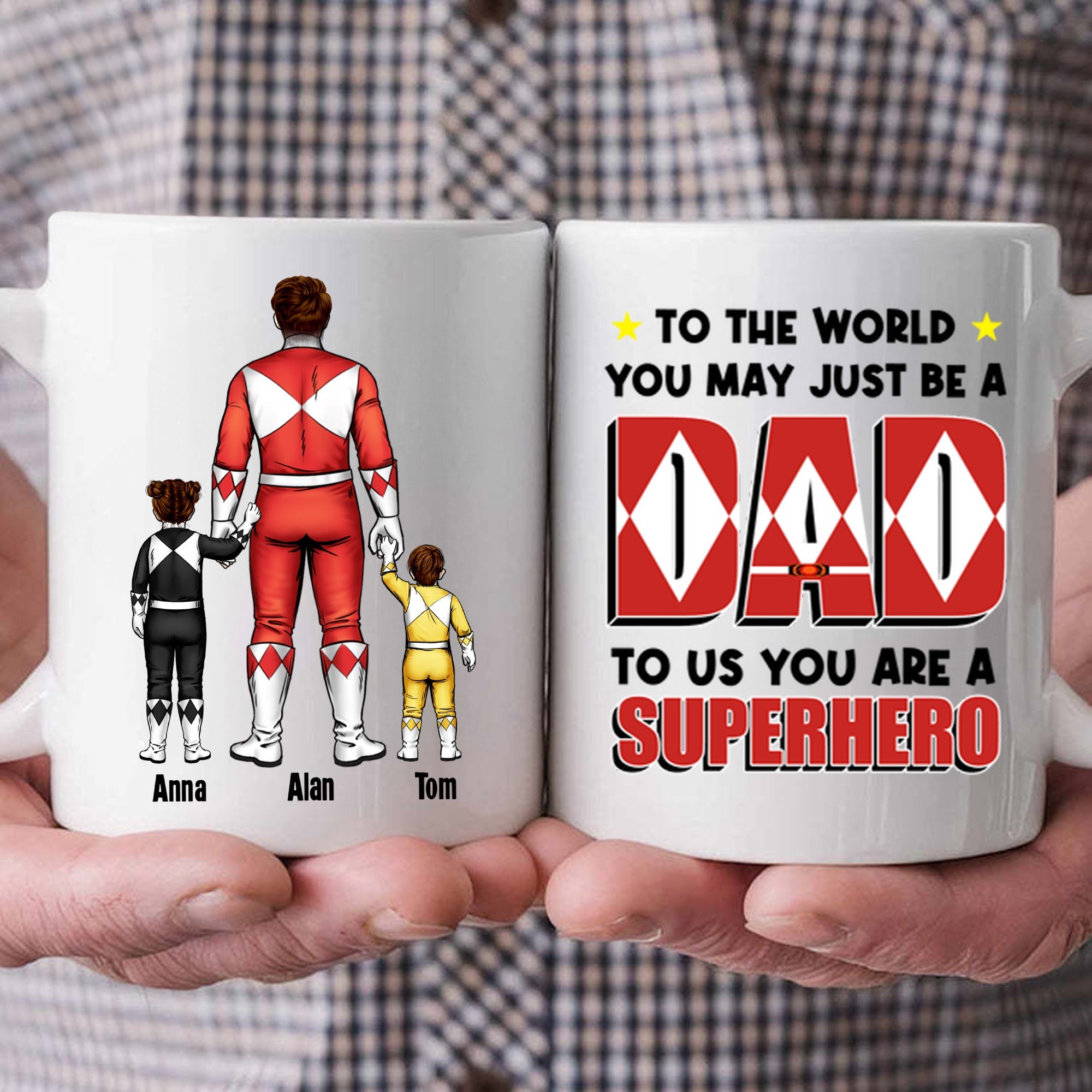 Personalized Ceramic Mug for Dad - Superhero Gift, Family Customization