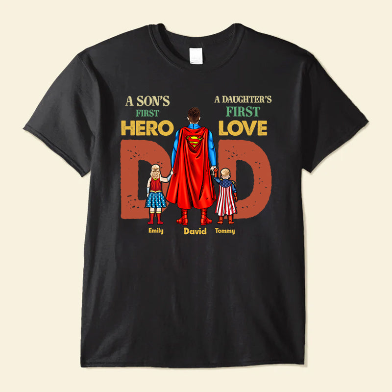Personalized Superhero Shirt for Dad with Kids' Names Gift Cotton Apparel GradoCreations