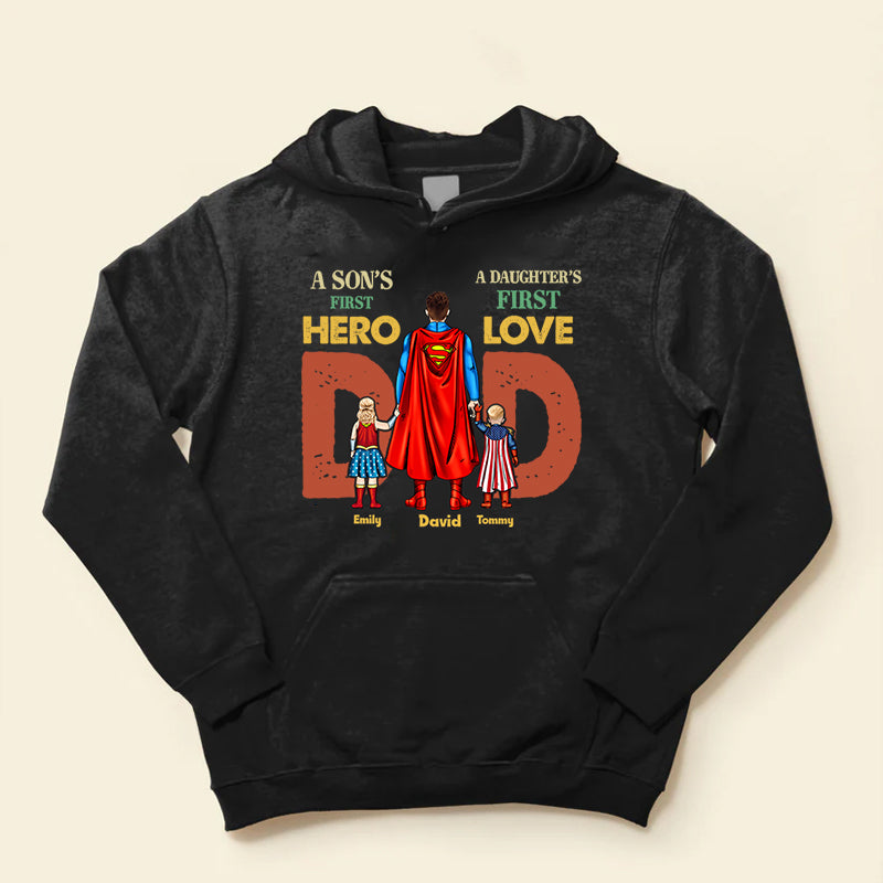 Personalized Superhero Shirt for Dad with Kids' Names Gift Cotton Apparel GradoCreations