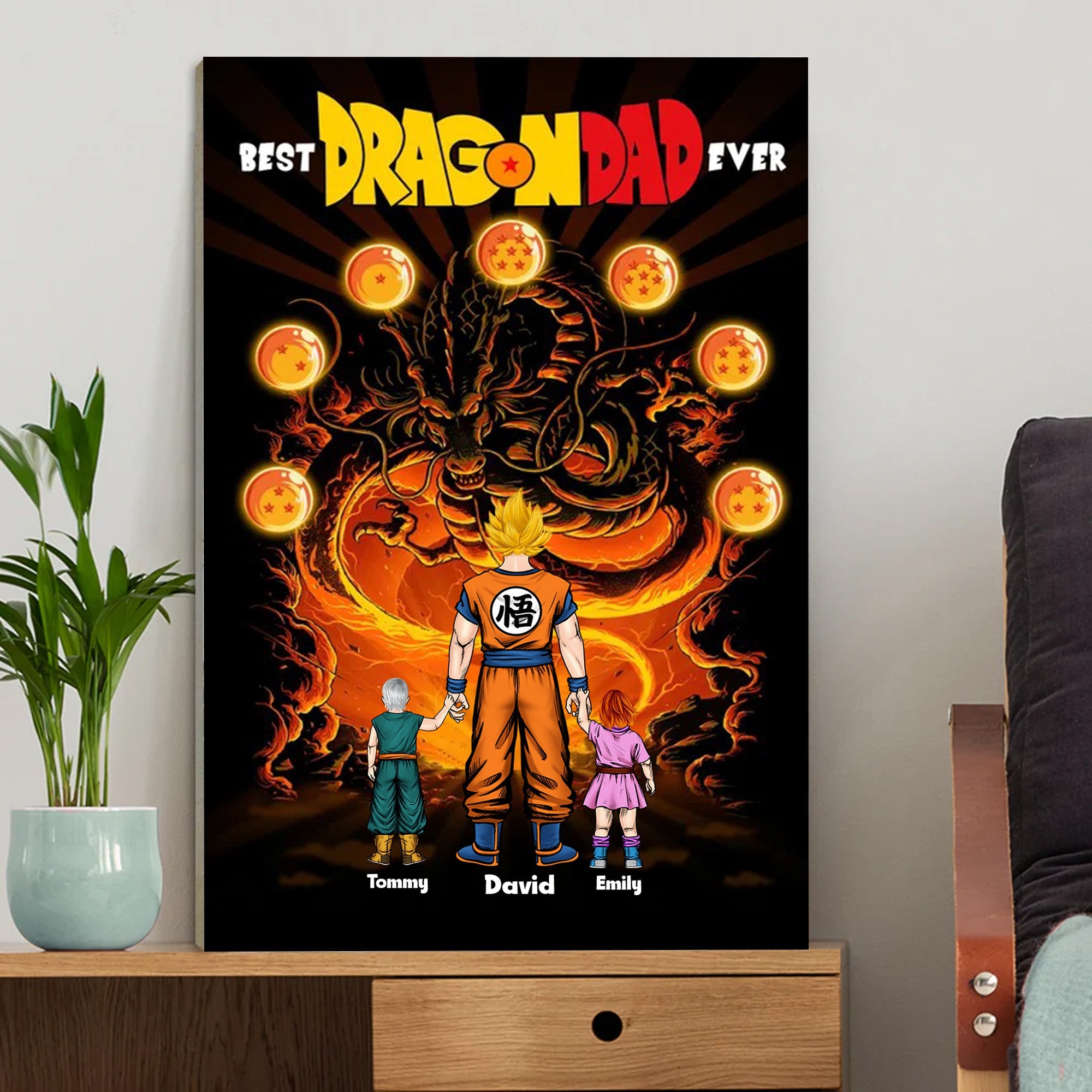 Personalized Saiyan Dad Canvas Art Custom Family Gift for Father's Day Canvas GradoCreations