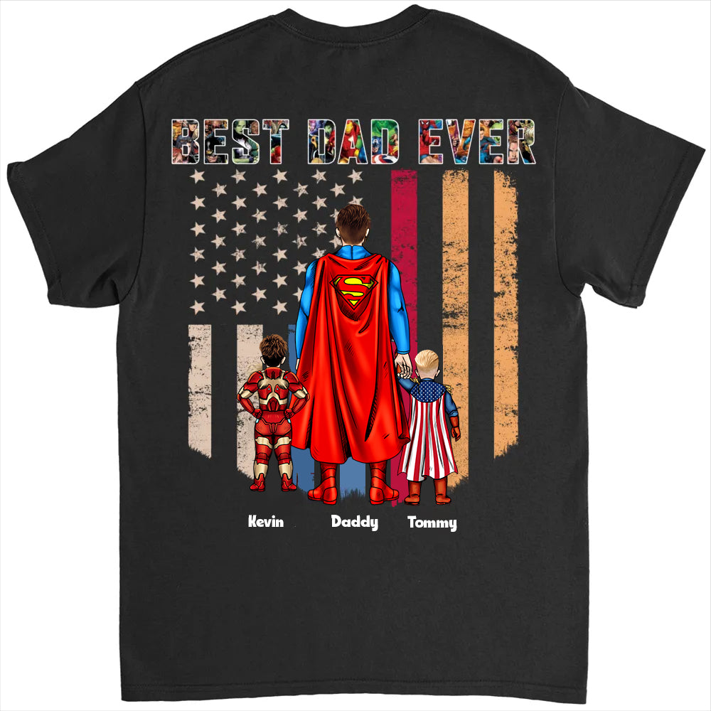 Personalized Super Hero T-Shirt Best Dad Gift Custom Names Cotton Apparel GradoCreations